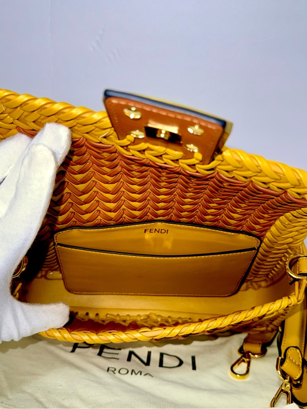 Nwt FENDI Rare interlace Baguette Woven leather Bag Authentic - Picture 5 of 11